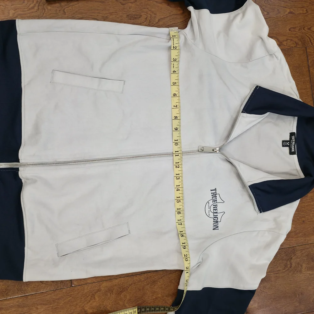 True Religion Light Grey and Navy Full Zip-Up Men Track Jacket Athlesuire